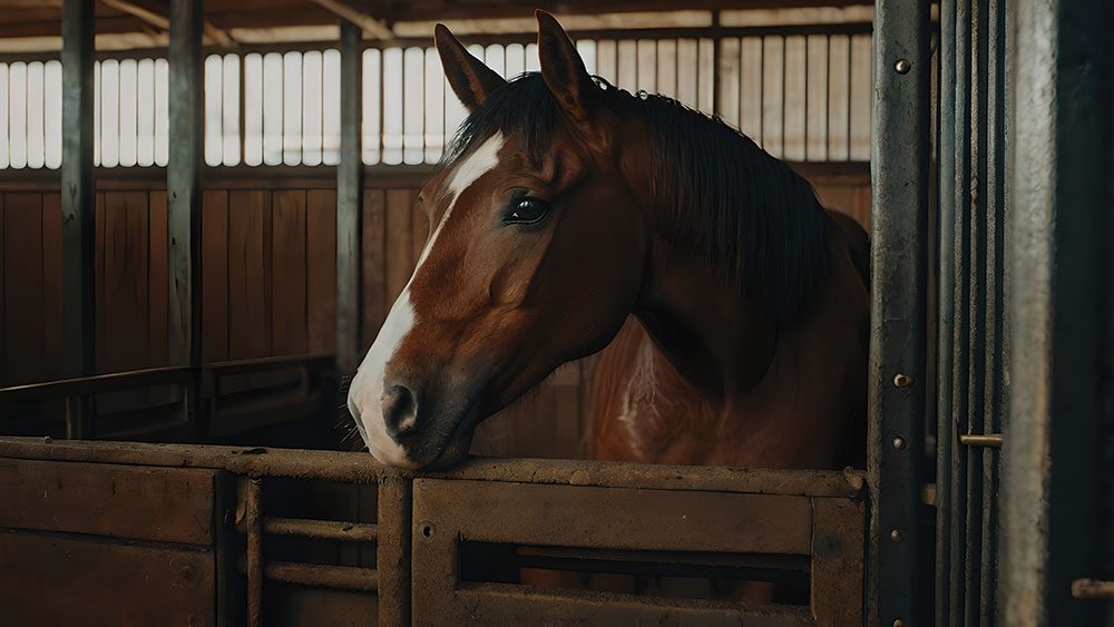 Horse looking out from its stall