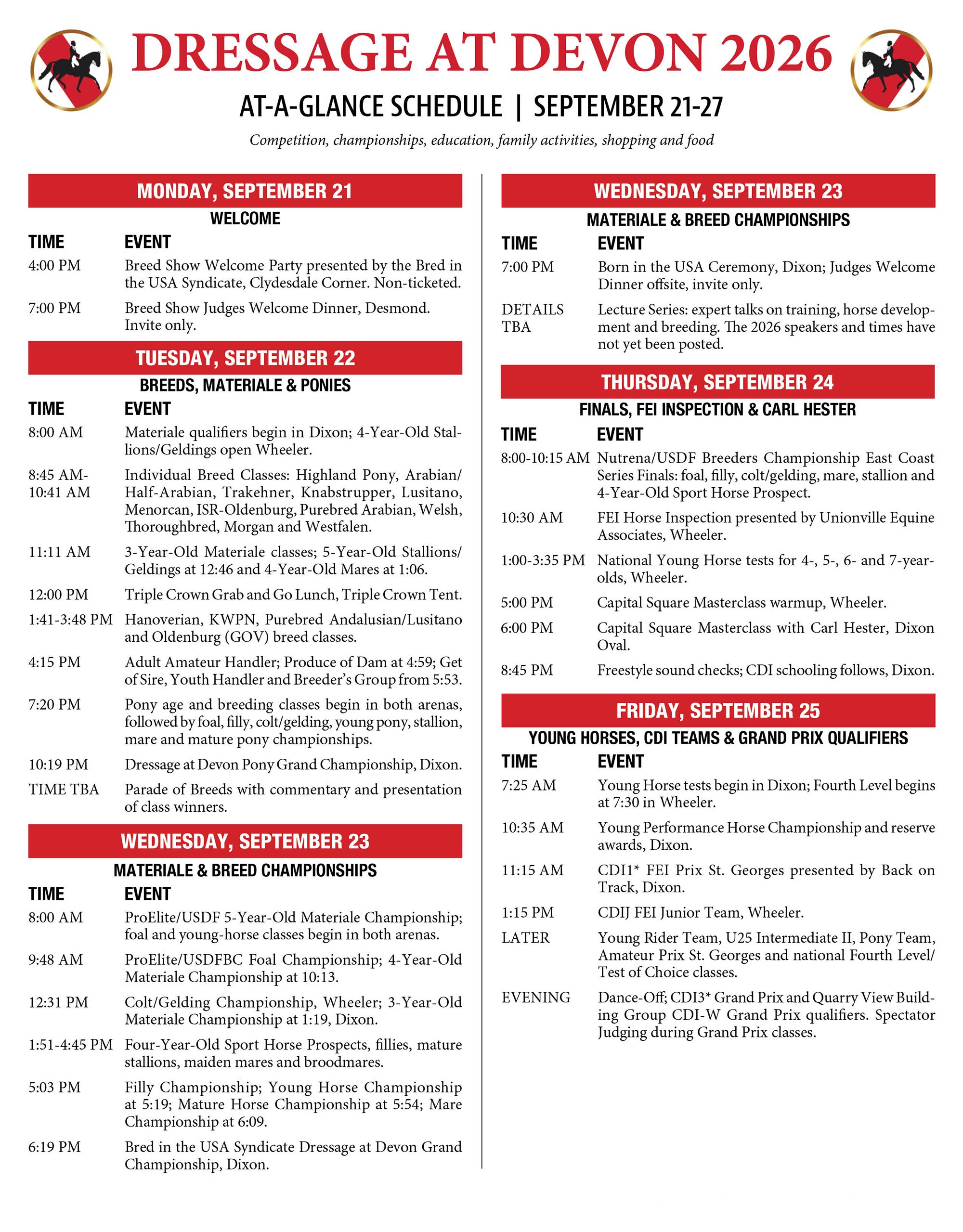 Dressage at Devon 2026 Schedule